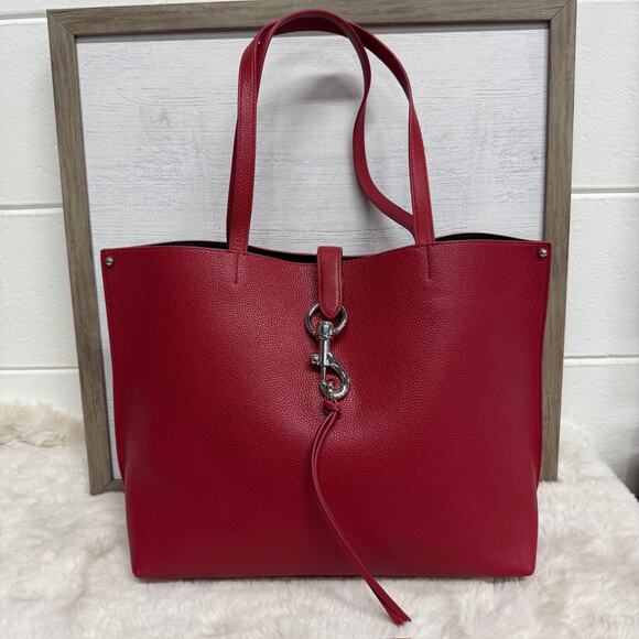 Rebecca Minkoff Megan Cherry Red Pebbled Leather Travel Work Tote Bag - Picture 1 of 13